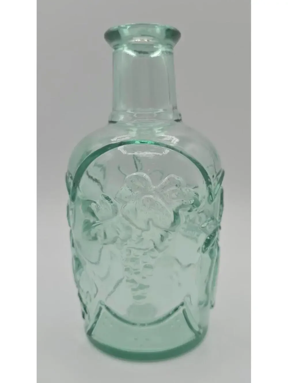 Vintage Libbey Canada Green Glass Decanter Vase w/Orchard Fruit Design
